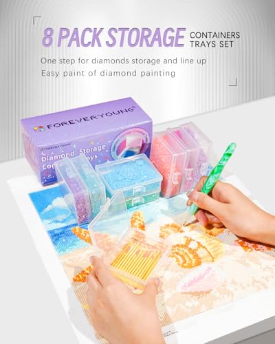 Forever young ForeverYoung 8pcs Diamond Painting Storage Containers Trays, Purple, 2-in-1 Diamond Art Storage & Trays with Lids - Image 2