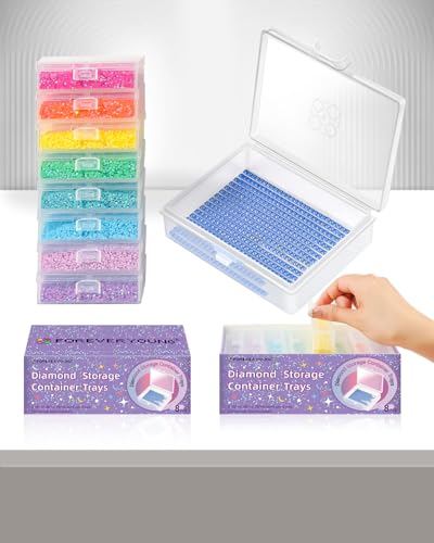 Forever young ForeverYoung 8pcs Diamond Painting Storage Containers Trays, Purple, 2-in-1 Diamond Art Storage & Trays with Lids - Image 1