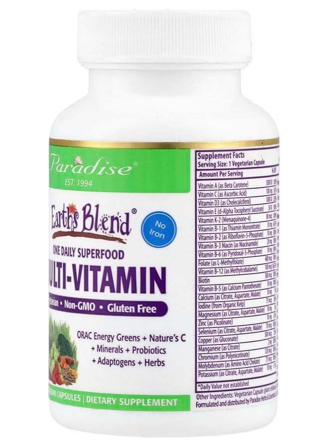 Paradise Herbs خليط الأرض فيتامينات متعددة يومية بدون حديد 30 كبسولة نباتية - Image 2