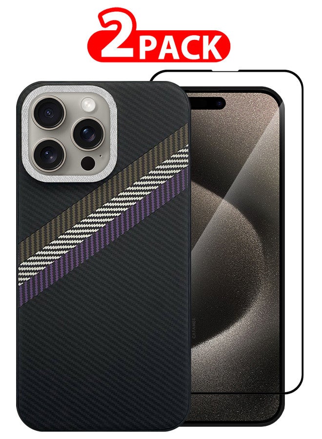 CATANES (for iPhone 15 Pro Max) 2 Pack Case Cover and Screen Protector Carbon Fiber Pattern Phone Case Slim Shockproof Back Cover - Image 1