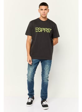 ESPRIT Men Crew Neck Short Sleeve Brand Logo T-Shirt, Black  - Image 4