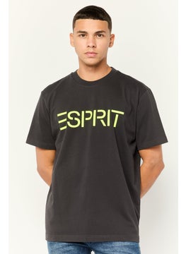 ESPRIT Men Crew Neck Short Sleeve Brand Logo T-Shirt, Black  - Image 1