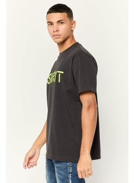 ESPRIT Men Crew Neck Short Sleeve Brand Logo T-Shirt, Black  - Image 2