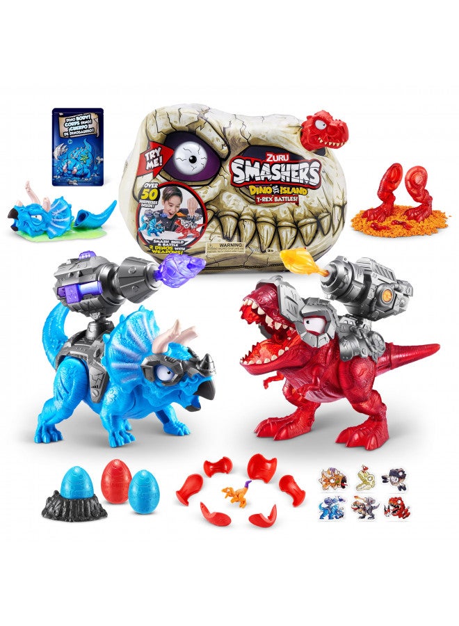 Smashers Dino Island T-Rex Battles (Red Version) by ZURU 50+ Surprises Boys Collectible Dinosaur T-Rex Triceratops Surprise Slime Sand Compounds Discovery - Image 1