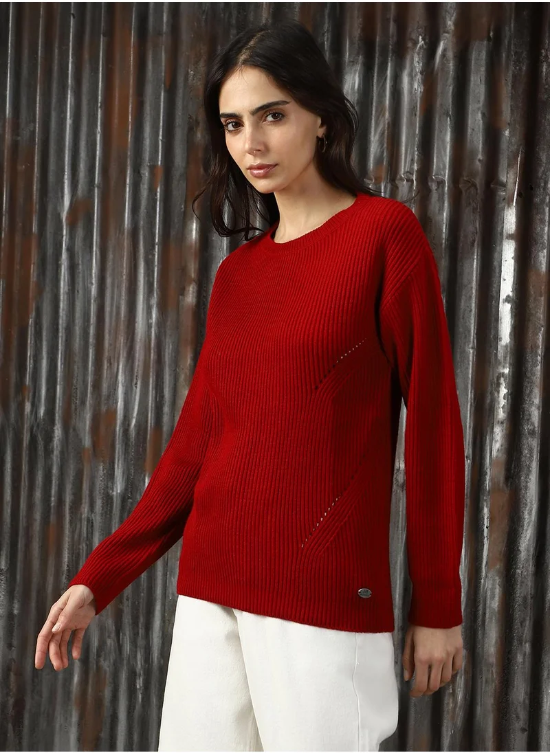 هاي ستار Women's Red 100% Acrylic Solid Sweater