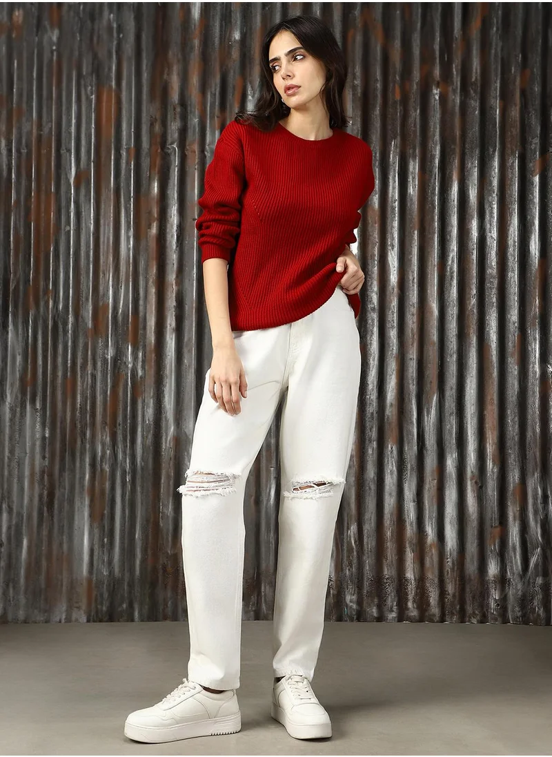 هاي ستار Women's Red 100% Acrylic Solid Sweater