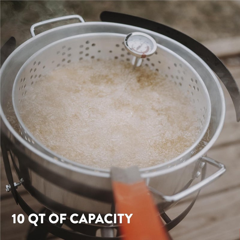 GasOne Gas One Aluminum Cooking Pot Deep Fryer with Basket â€“ 10QT Aluminum Fry Pot with Easy Grip Handle â€“ Durable Food Grade Outdoor Fryer with Perforated Strainer Basket â€“ Ideal for Seafood, Chicken - Image 4