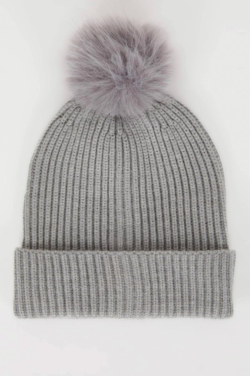 DeFacto Grey Girl Girl Pompom Beanie Casual - Image 2