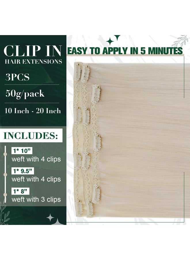 RUNATURE Platinum Blonde Hair Extensions Clip In Human Hair Extensions Short Clip In Hair Extensions Human Hair 10 Inch Blonde Clip In Extensions Real Human Hair Double Weft Full Ends 50G 3Pcs  - Image 4