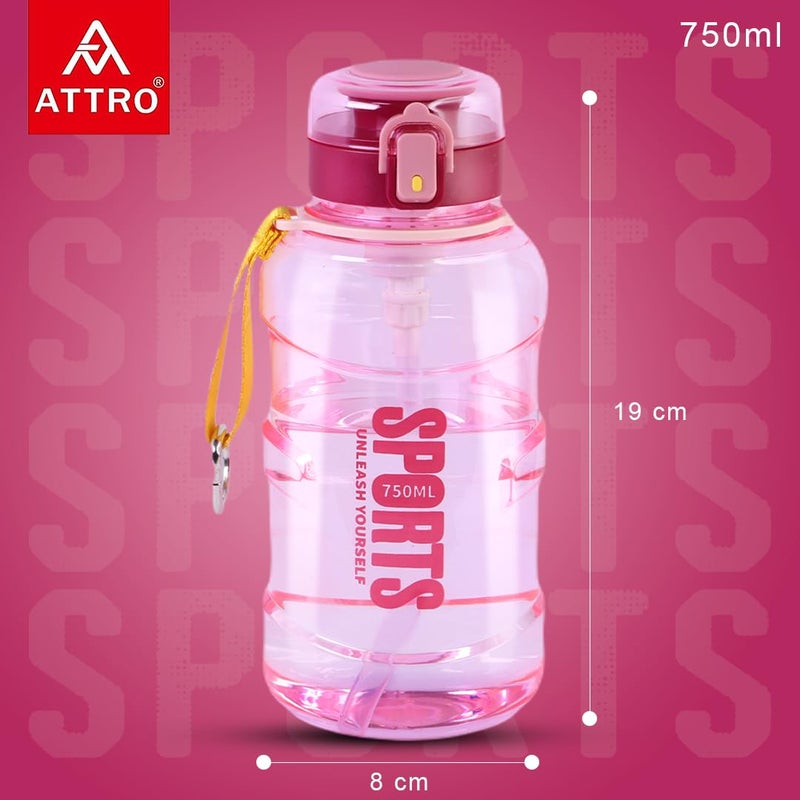 ATTRO Attro Pro Sip 750ml Bottle Stylish Functional Comes with flip top lid Straw Easy to Carry with Hand Strap BPA Free Leakproof Perfect for Gym WorkoutSportsSchool OutdoorBubblegum Pink - Image 3