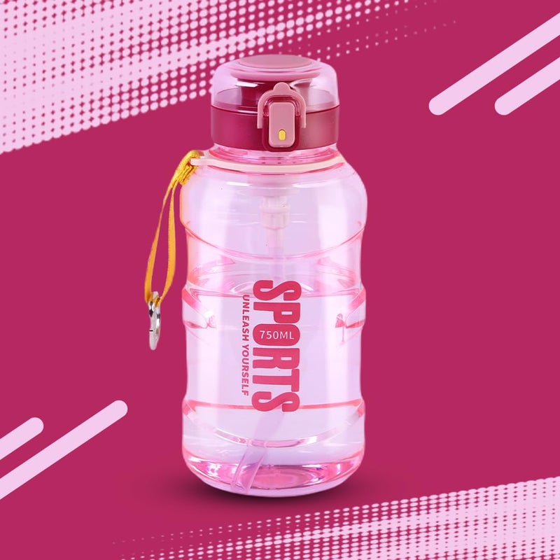 ATTRO Attro Pro Sip 750ml Bottle Stylish Functional Comes with flip top lid Straw Easy to Carry with Hand Strap BPA Free Leakproof Perfect for Gym WorkoutSportsSchool OutdoorBubblegum Pink - Image 1
