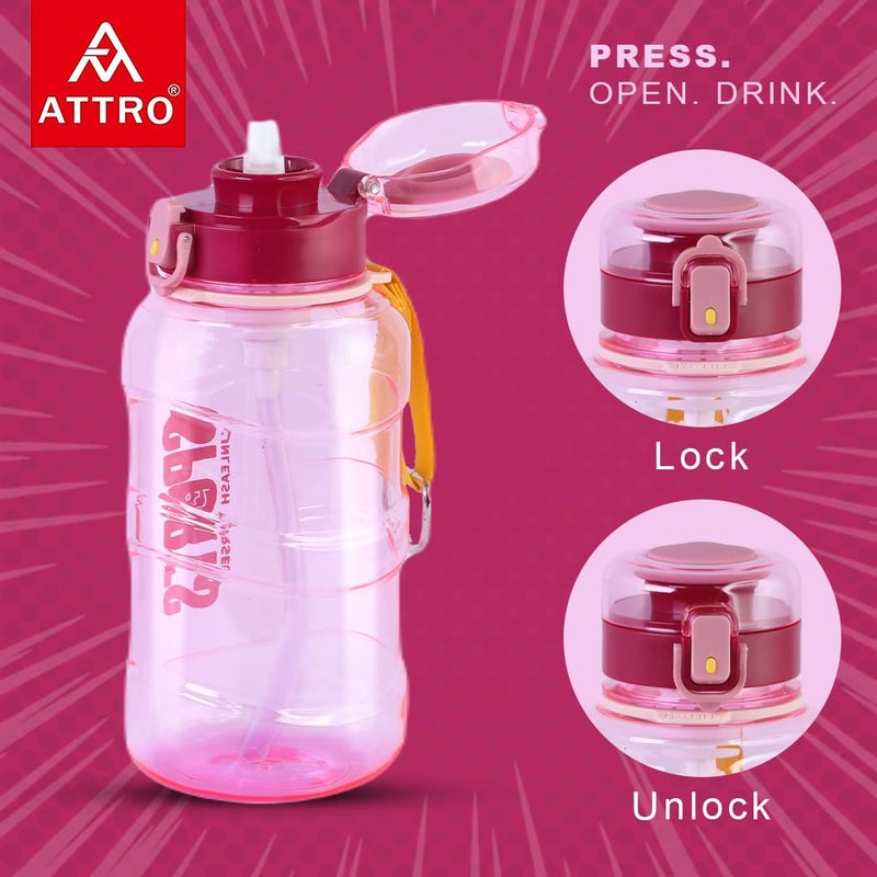 ATTRO Attro Pro Sip 750ml Bottle Stylish Functional Comes with flip top lid Straw Easy to Carry with Hand Strap BPA Free Leakproof Perfect for Gym WorkoutSportsSchool OutdoorBubblegum Pink - Image 2