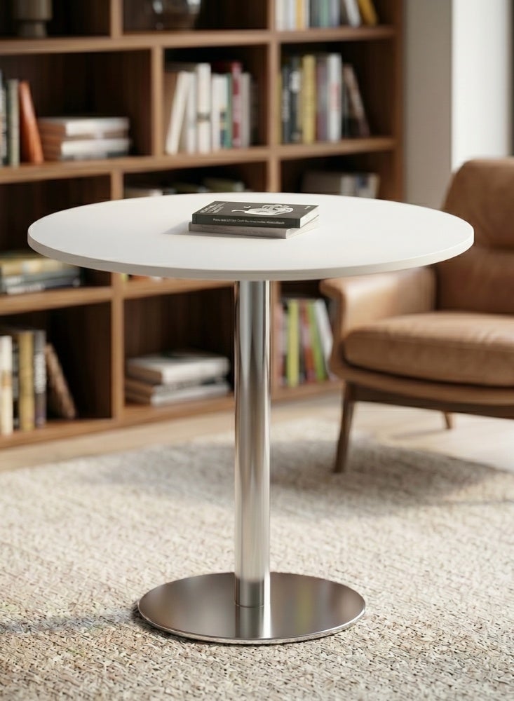 KARNAK Urbanique Round Table 120cm White Laminate Top with Chrome Base Modern Dining Meeting Table - Image 1