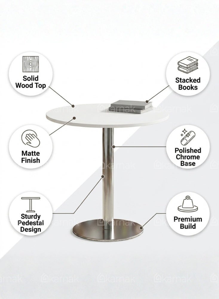 KARNAK Urbanique Round Table 120cm White Laminate Top with Chrome Base Modern Dining Meeting Table - Image 2