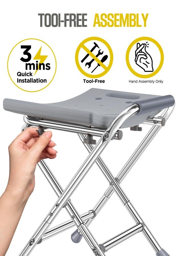 Brosive Folding Shower Chair for Inside Shower, 400lbs Foldable Shower Stools, Portable Travel Shower Seat, Stainless Steel Small Shower Chair for Seniors, Disabled, Adults, Gray - Image 4