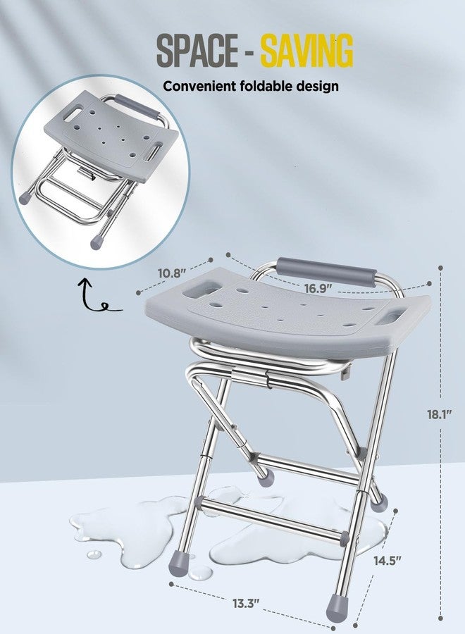 Brosive Folding Shower Chair for Inside Shower, 400lbs Foldable Shower Stools, Portable Travel Shower Seat, Stainless Steel Small Shower Chair for Seniors, Disabled, Adults, Gray - Image 2
