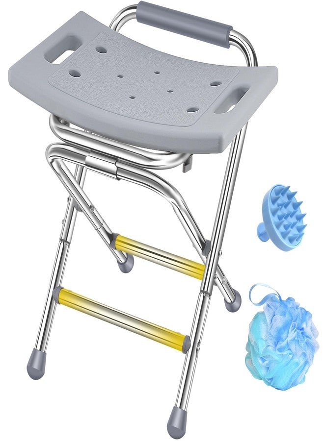Brosive Folding Shower Chair for Inside Shower, 400lbs Foldable Shower Stools, Portable Travel Shower Seat, Stainless Steel Small Shower Chair for Seniors, Disabled, Adults, Gray - Image 1