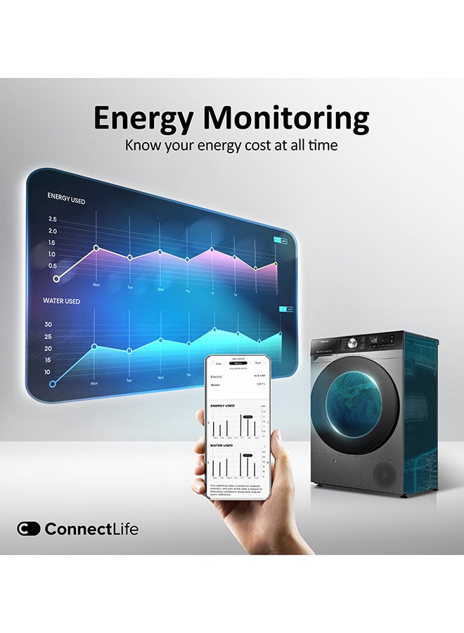 Hisense 8 kg Heat Pump Tumble Dryer, 15 Programs, Auto Dry, Smart Wi-Fi Feature with ConnectLife, Quick Wash, Pause & Add Function - 8 kg DH3S802BT2 Titanium/Grey - Image 5