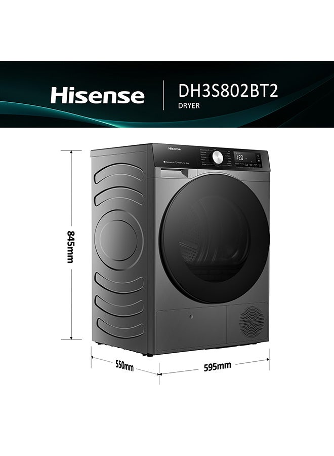 Hisense 8 kg Heat Pump Tumble Dryer, 15 Programs, Auto Dry, Smart Wi-Fi Feature with ConnectLife, Quick Wash, Pause & Add Function - 8 kg DH3S802BT2 Titanium/Grey - Image 2