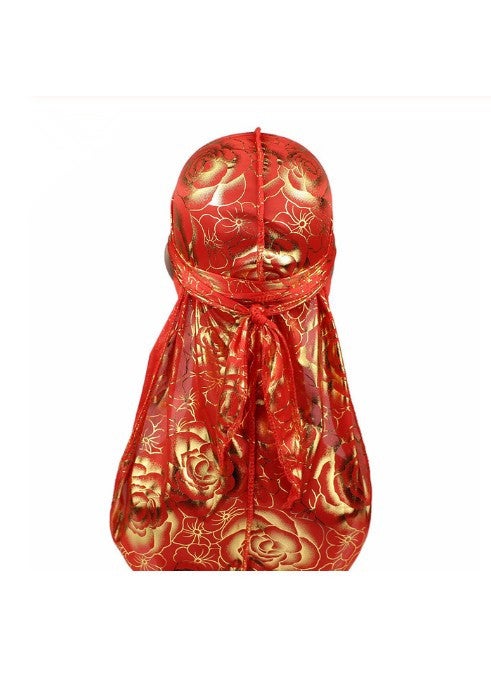 Generic High-Quality Rose Silk Durag Cap Red Gold  - Image 1