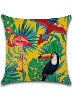 Y&D Throw Pillow Covers Green Cushion Leaf, Tropical linen pillow covers with flamingo, Pack of 4 square jungle throw pillowcase, For sofa, couch, bedroom outdoor cushions 45 cm x  - Image 3