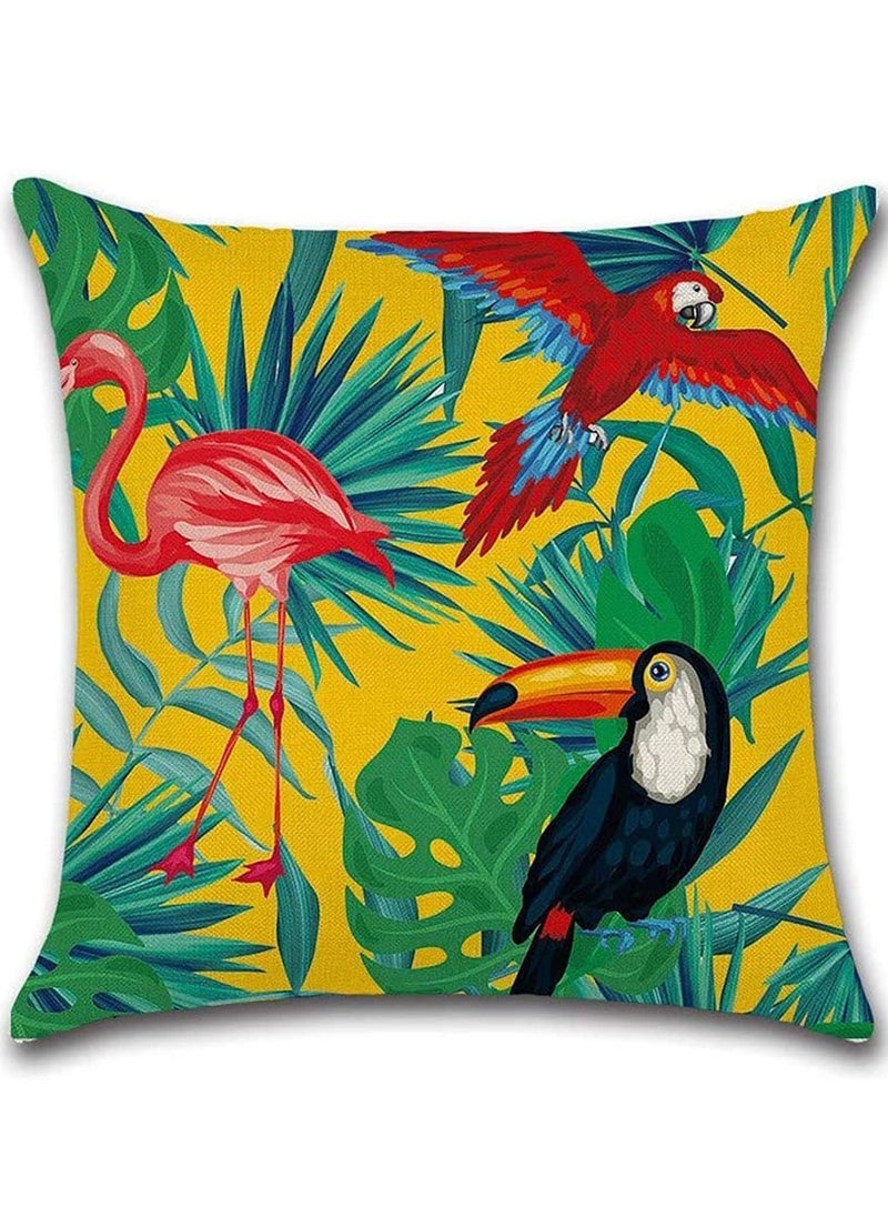 Y&D Throw Pillow Covers Green Cushion Leaf, Tropical linen pillow covers with flamingo, Pack of 4 square jungle throw pillowcase, For sofa, couch, bedroom outdoor cushions 45 cm x  - Image 3