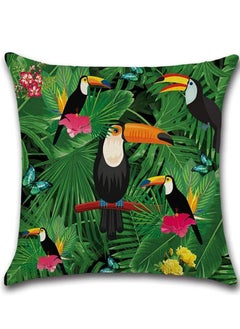 Y&D Throw Pillow Covers Green Cushion Leaf, Tropical linen pillow covers with flamingo, Pack of 4 square jungle throw pillowcase, For sofa, couch, bedroom outdoor cushions 45 cm x  - Image 2