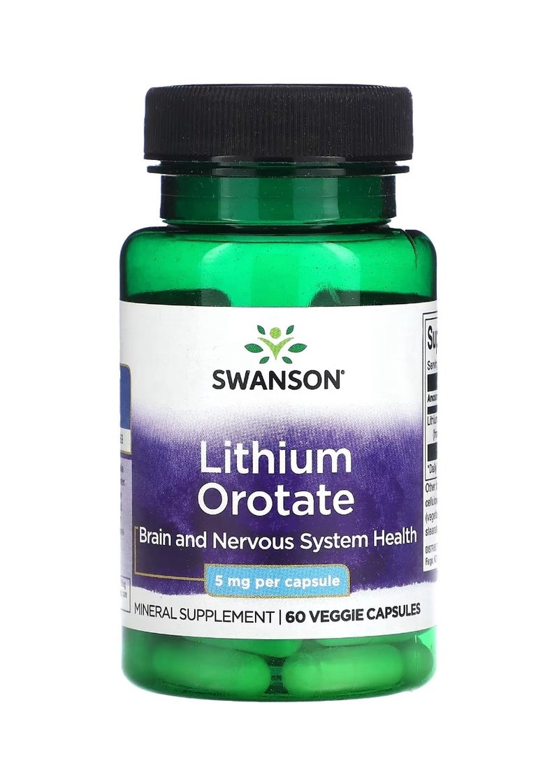 سوانسون أوروتات الليثيوم 5 ملجم - 60 كبسولة نباتية - Image 1
