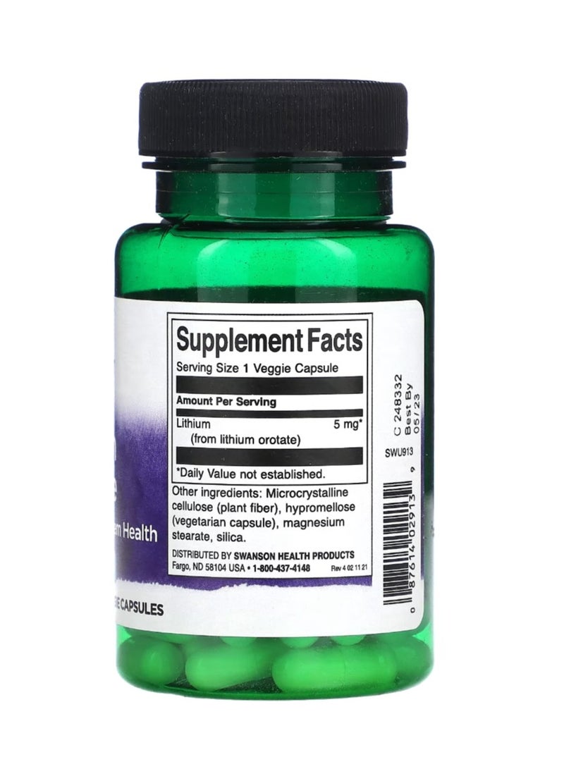سوانسون أوروتات الليثيوم 5 ملجم - 60 كبسولة نباتية - Image 2