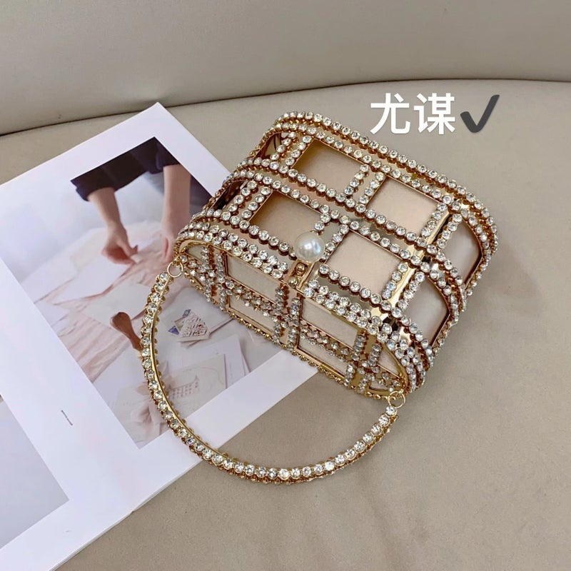 New Diamond Birdcage Bag Diamond-Encrusted Fashion Evening Bag Women'S Handbag Metal Chain Evening Bag - Image 4