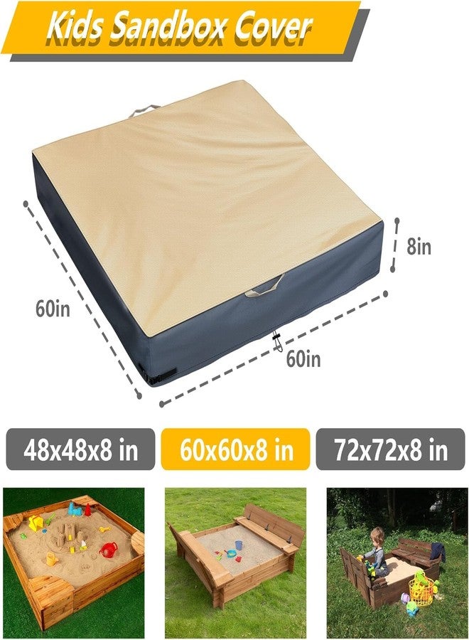 DUSTYPROTE Sandbox Cover, 420D Oxford Cloth Waterproof Outdoor Square Sand Box Cover for Kids, Protect Sandbox Sand and Toys (Khaki Gray, 60'' W×60'' D×8'' H) - Image 2