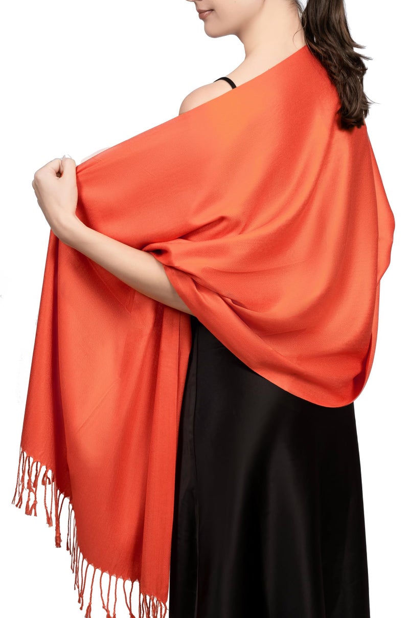 Achillea Soft Silky Pashmina Scarf for Women – Shawl Wrap for Evening Dresses, Bridesmaids, Weddings & Everyday Wear (Orange) - Image 1