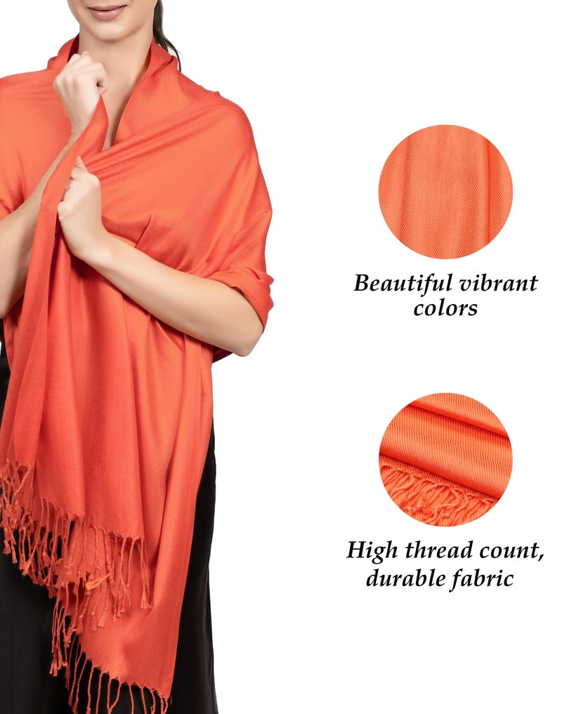 Achillea Soft Silky Pashmina Scarf for Women – Shawl Wrap for Evening Dresses, Bridesmaids, Weddings & Everyday Wear (Orange) - Image 5
