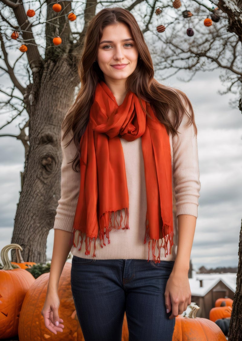 Achillea Soft Silky Pashmina Scarf for Women – Shawl Wrap for Evening Dresses, Bridesmaids, Weddings & Everyday Wear (Orange) - Image 3