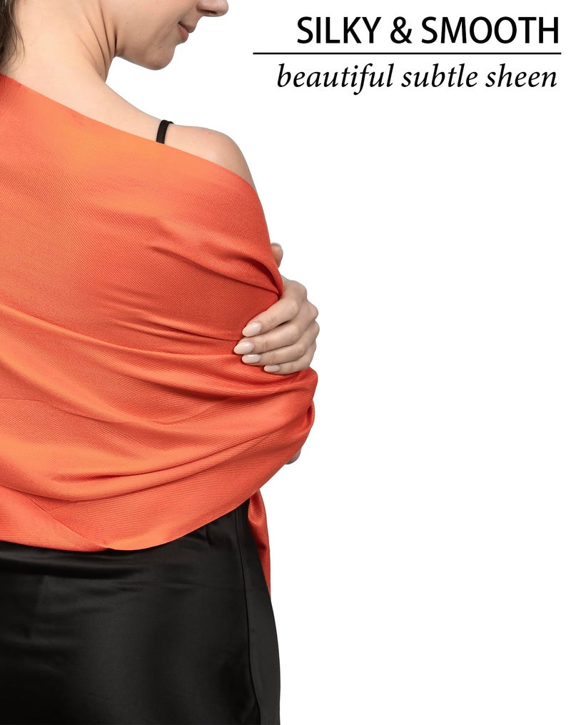 Achillea Soft Silky Pashmina Scarf for Women – Shawl Wrap for Evening Dresses, Bridesmaids, Weddings & Everyday Wear (Orange) - Image 4