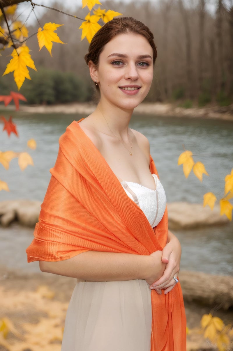 Achillea Soft Silky Pashmina Scarf for Women – Shawl Wrap for Evening Dresses, Bridesmaids, Weddings & Everyday Wear (Orange) - Image 2