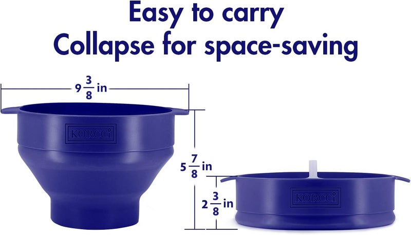 KORCCI The Original Microwaveable Silicone Popcorn Popper, Microwave Popcorn Popper, Collapsible Microwave Popcorn Maker Bowl, No Oil Required, Use In Microwave, Dishwasher Safe (Blue) - Image 3