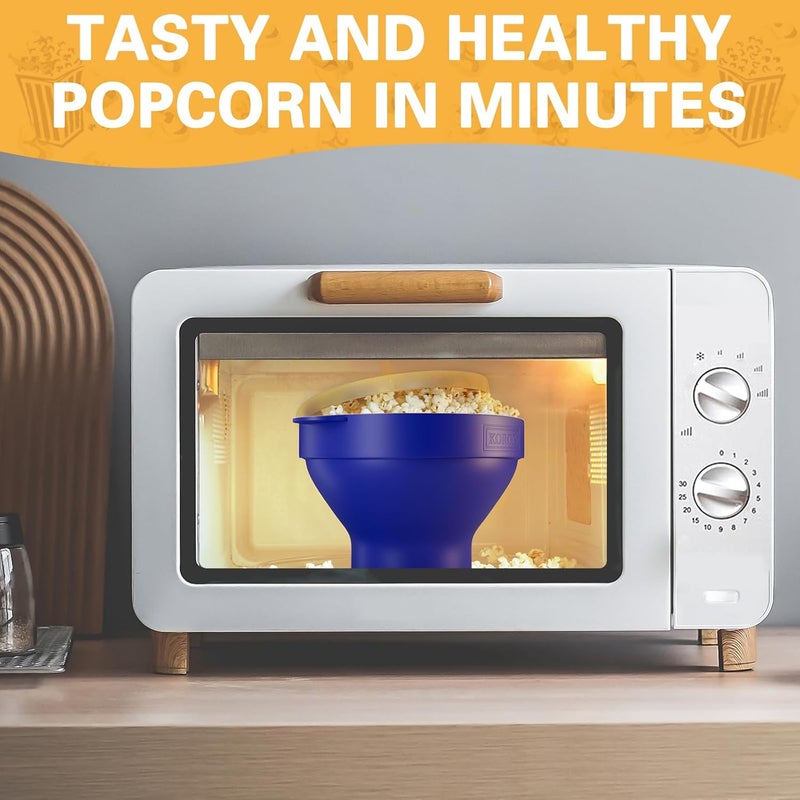 KORCCI The Original Microwaveable Silicone Popcorn Popper, Microwave Popcorn Popper, Collapsible Microwave Popcorn Maker Bowl, No Oil Required, Use In Microwave, Dishwasher Safe (Blue) - Image 2