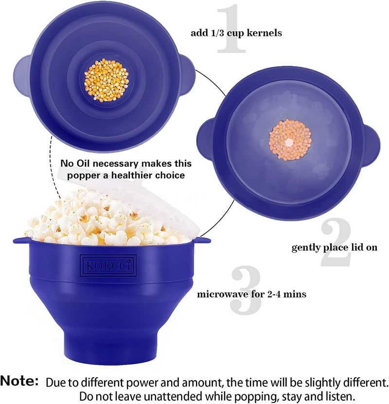 KORCCI The Original Microwaveable Silicone Popcorn Popper, Microwave Popcorn Popper, Collapsible Microwave Popcorn Maker Bowl, No Oil Required, Use In Microwave, Dishwasher Safe (Blue) - Image 4