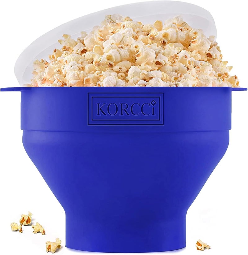 KORCCI The Original Microwaveable Silicone Popcorn Popper, Microwave Popcorn Popper, Collapsible Microwave Popcorn Maker Bowl, No Oil Required, Use In Microwave, Dishwasher Safe (Blue) - Image 1