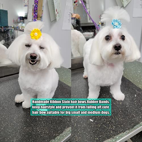 YAKA 40PCS(20Paris) Cute Dog Hair Bows with Rubber Bands Pearls Flowers Topknot Dog Bows Pet Grooming Products 20 Colors - Image 4