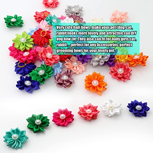 YAKA 40PCS(20Paris) Cute Dog Hair Bows with Rubber Bands Pearls Flowers Topknot Dog Bows Pet Grooming Products 20 Colors - Image 3