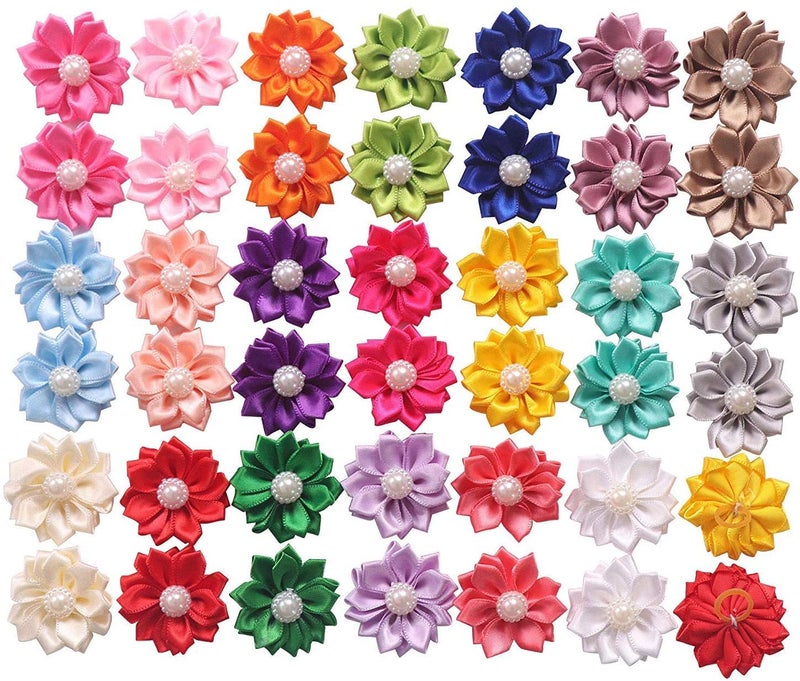 YAKA 40PCS(20Paris) Cute Dog Hair Bows with Rubber Bands Pearls Flowers Topknot Dog Bows Pet Grooming Products 20 Colors - Image 1