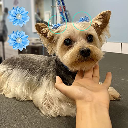 YAKA 40PCS(20Paris) Cute Dog Hair Bows with Rubber Bands Pearls Flowers Topknot Dog Bows Pet Grooming Products 20 Colors - Image 5
