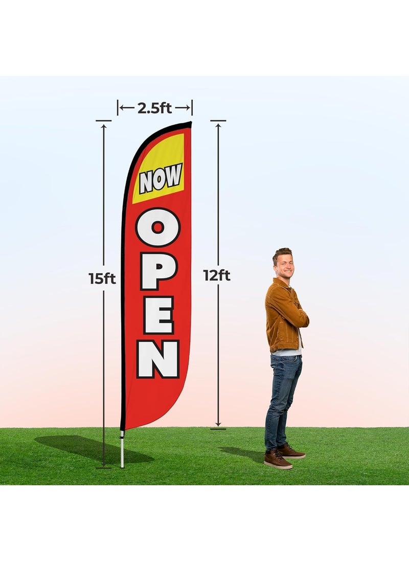 LookOurWay LookOurWay Feather Flag Pole Kit  12 Feet Tall Advertising Flag Banner with Fiberglass Pole Kit and Ground Spike for Business Promotion  Grand Opening Flags  Now Open Red  Yellow 10M1200030  - Image 4