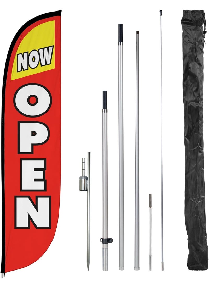 LookOurWay LookOurWay Feather Flag Pole Kit  12 Feet Tall Advertising Flag Banner with Fiberglass Pole Kit and Ground Spike for Business Promotion  Grand Opening Flags  Now Open Red  Yellow 10M1200030  - Image 1