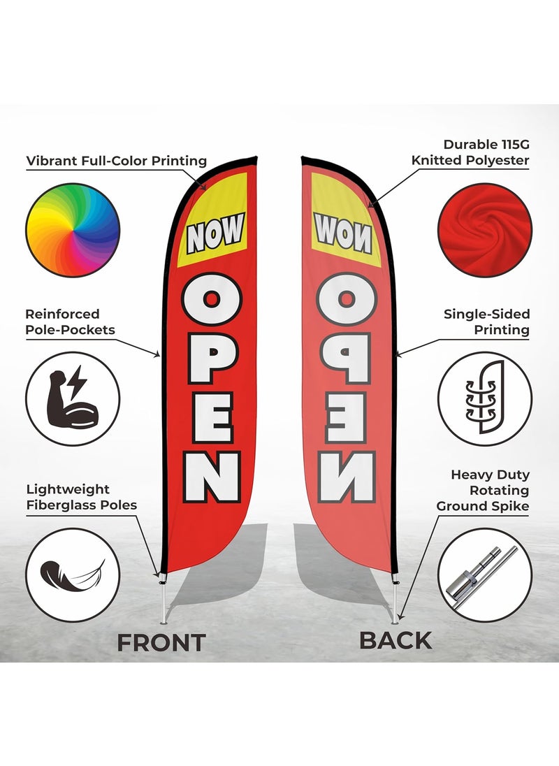 LookOurWay LookOurWay Feather Flag Pole Kit  12 Feet Tall Advertising Flag Banner with Fiberglass Pole Kit and Ground Spike for Business Promotion  Grand Opening Flags  Now Open Red  Yellow 10M1200030  - Image 2