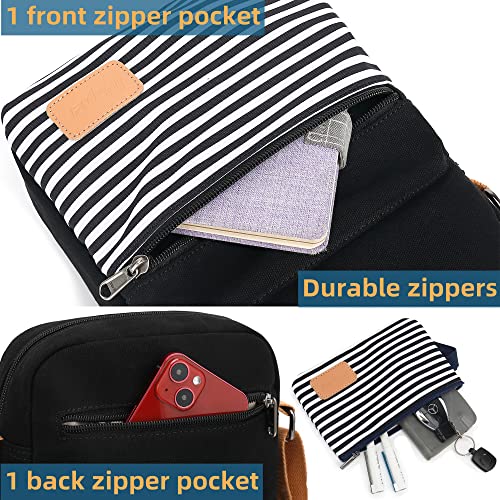 Leaper Girls Crossbody Purses 2 PCS Stripe Messenger Bag Canvas Crossbody Bag and Purse Set for Women Stripe Black - Image 4