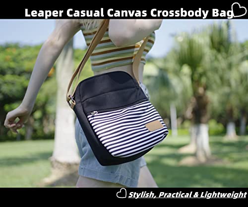 Leaper Girls Crossbody Purses 2 PCS Stripe Messenger Bag Canvas Crossbody Bag and Purse Set for Women Stripe Black - Image 5