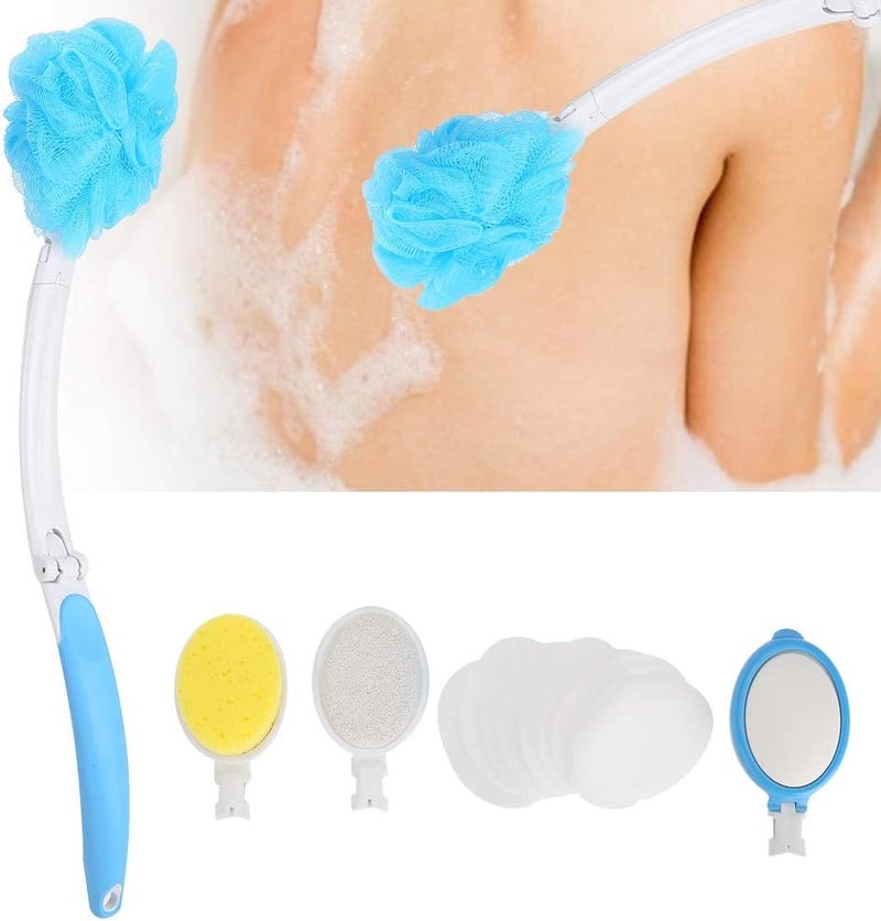 klarako 4 In 1bath Brush, Foldable Long Handle Bathing Brush Body Back Scrubber With Loofah Sponge Pumice Emulsion Head And Storge Bag For All Skin Types - Image 1